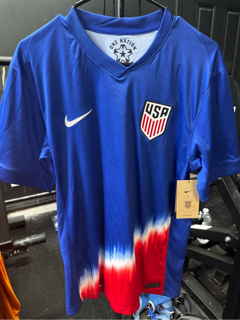 Nike Blue and Red Men's Soccer Jersey with USA Crest